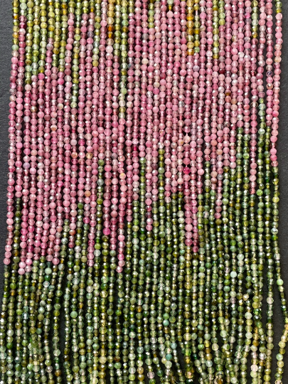 AAA Natural Tourmaline Gemstone Bead Faceted 2mm Round Bead, Beautiful Multicolor Pink Green Gemstone Beads 15.5"