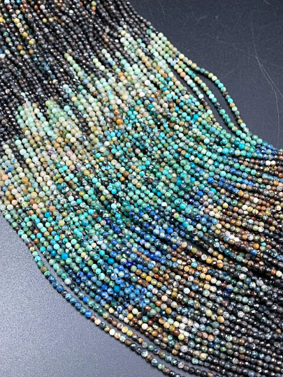 AAA Natural Turquoise Gemstone Bead Faceted 2mm 4mm Round Beads, Gorgeous Multicolor Turquoise Gemstone Beads 15.5"