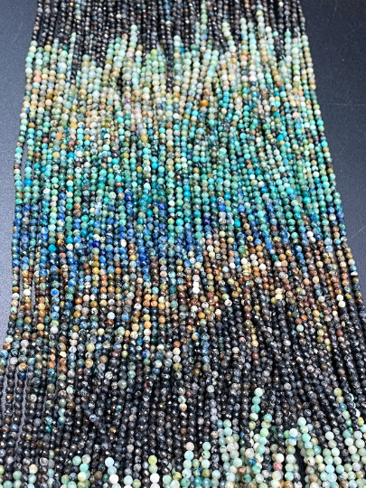 AAA Natural Turquoise Gemstone Bead Faceted 2mm 4mm Round Beads, Gorgeous Multicolor Turquoise Gemstone Beads 15.5"