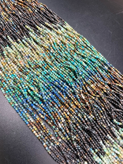 AAA Natural Turquoise Gemstone Bead Faceted 2mm 4mm Round Beads, Gorgeous Multicolor Turquoise Gemstone Beads 15.5"