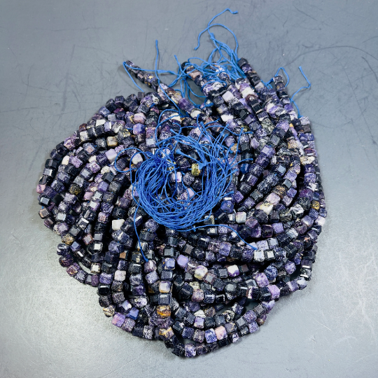 Natural Charoite Gemstone Beads - 7mm Faceted Cube Beads - Beautiful Purple Color - Excellent Quality - full Strand 15.5”