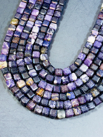 Natural Charoite Gemstone Beads - 7mm Faceted Cube Beads - Beautiful Purple Color - Excellent Quality - full Strand 15.5”