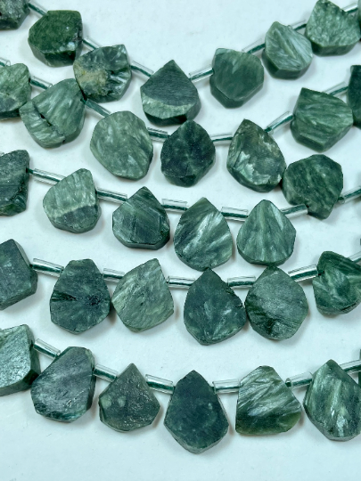 Natural Seraphinite Gemstone Bead Raw 10x14mm Teardrop Shape, Gorgeous Natural Green Color Seraphinite Gemstone Beads