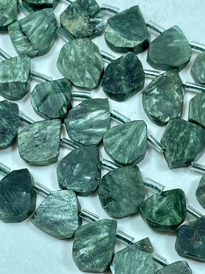 Natural Seraphinite Gemstone Bead Raw 10x14mm Teardrop Shape, Gorgeous Natural Green Color Seraphinite Gemstone Beads