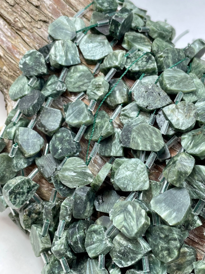 Natural Seraphinite Gemstone Bead Raw 10x14mm Teardrop Shape, Gorgeous Natural Green Color Seraphinite Gemstone Beads