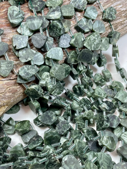 Natural Seraphinite Gemstone Bead Raw 10x14mm Teardrop Shape, Gorgeous Natural Green Color Seraphinite Gemstone Beads