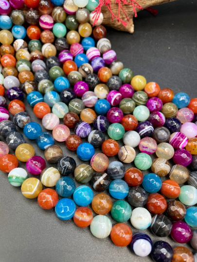 Natural Multicolor Botswana Agate Gemstone Bead Faceted 6mm 8mm 10mm 12mm Round Beads, Beautiful Multicolor Botswana Agate Beads 15.5"