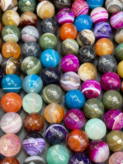 Natural Multicolor Botswana Agate Gemstone Bead Faceted 6mm 8mm 10mm 12mm Round Beads, Beautiful Multicolor Botswana Agate Beads 15.5"