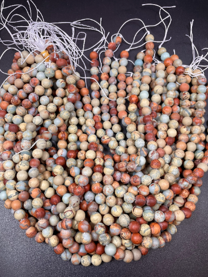 Natural Matte Sea Sediment Jasper Gemstone Bead 6mm 8mm 10mm Round Beads