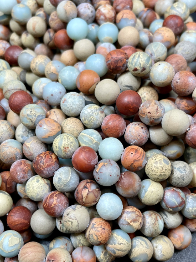 Natural Matte Sea Sediment Jasper Gemstone Bead 6mm 8mm 10mm Round Beads