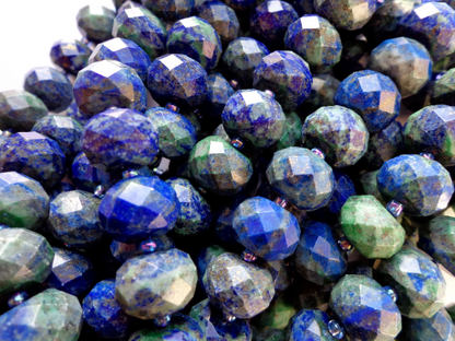 NATURAL Azurite Gemstone Beads 13x10mm Faceted Rondelle Shape, Gorgeous Blue and Green Color Full Strand 15.5"