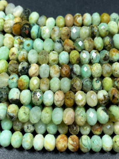 NATURAL Chrysocolla Gemstone Faceted Rondelle Shape 6x4mm Bead. Gorgeous Green Brown Color. Great Quality Full Strand 15.5"