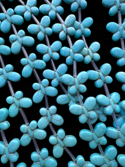 Natural Blue Turquoise Howlite Beads Butterfly Shape 19x14mm Gorgeous Turquoise Blue Color Full Strand 15.5''