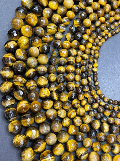 AAA Natural Golden Brown Tiger Eye Gemstone Bead Faceted 4mm 6mm 8mm 10mm 12mm Round Beads