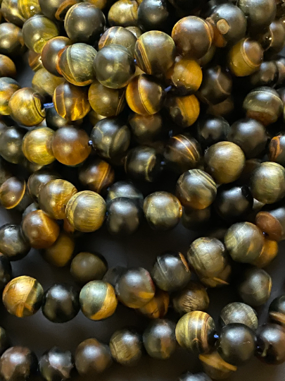 Natural Matte Tiger Eye Gemstone Bead 4mm 6mm 8mm 10mm 12mm Round Beads, Matte Black Brown Tiger Eye Gemstone Beads Full Strand 15.5"