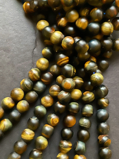 Natural Matte Tiger Eye Gemstone Bead 4mm 6mm 8mm 10mm 12mm Round Beads, Matte Black Brown Tiger Eye Gemstone Beads Full Strand 15.5"