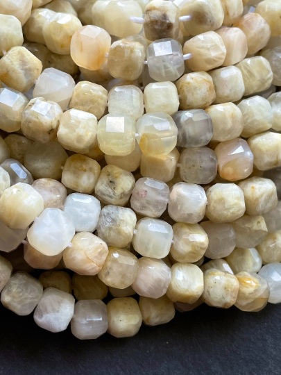 Natural Moonstone Gemstone Bead Faceted 8mm Cube Shape Bead, Beautiful Cream Beige Color Moonstone Gemstone Bead