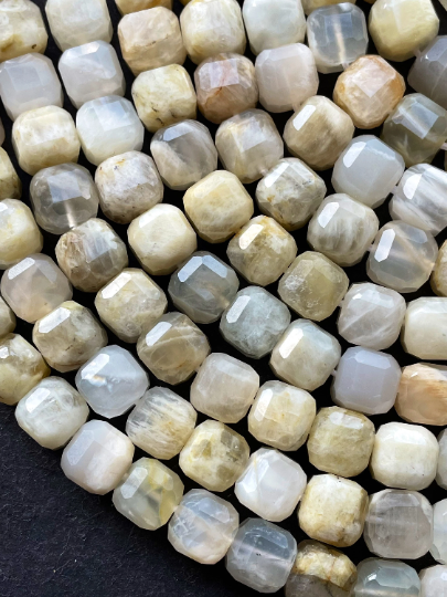 Natural Moonstone Gemstone Bead Faceted 8mm Cube Shape Bead, Beautiful Cream Beige Color Moonstone Gemstone Bead