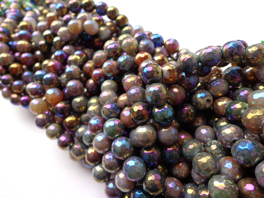 AAA Mystic Indian Jade Gemstone Beads, Faceted 6mm 8mm 10mm 12mm Round Beads, Beautiful Gray Purple Beads, Great Quality Bead! Full Length 15"