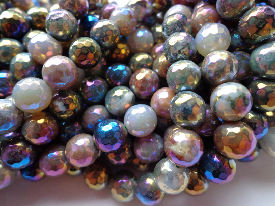 AAA Mystic Indian Agate Gemstone Beads, Faceted 6mm 8mm 10mm 12mm Round Beads, Beautiful Gray Purple Beads, Great Quality Bead! Full Length 15"