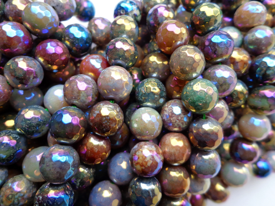 AAA Mystic Indian Agate Gemstone Beads, Faceted 6mm 8mm 10mm 12mm Round Beads, Beautiful Gray Purple Beads, Great Quality Bead! Full Length 15"