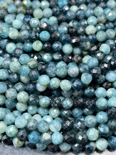 NATURAL Blue Tourmaline Gemstone Bead Faceted 4mm Round Shape Beads. Beautiful Blue Multicolor Tourmaline Gemstone Beads Full Strand 15.5"