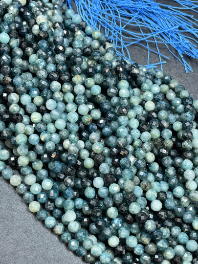 NATURAL Blue Tourmaline Gemstone Bead Faceted 4mm Round Shape Beads. Beautiful Blue Multicolor Tourmaline Gemstone Beads Full Strand 15.5"