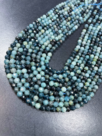 NATURAL Blue Tourmaline Gemstone Bead Faceted 4mm Round Shape Beads. Beautiful Blue Multicolor Tourmaline Gemstone Beads Full Strand 15.5"