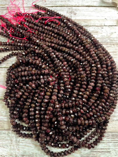 AA Natural Red Garnet Gemstone Bead Faceted 4x7mm Rondelle Shape, Beautiful Natural Dark Red Color Garnet Bead, Full Strand 15.5"