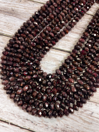 AA Natural Red Garnet Gemstone Bead Faceted 4x7mm Rondelle Shape, Beautiful Natural Dark Red Color Garnet Bead, Full Strand 15.5"