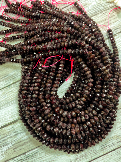 AA Natural Red Garnet Gemstone Bead Faceted 4x7mm Rondelle Shape, Beautiful Natural Dark Red Color Garnet Bead, Full Strand 15.5"