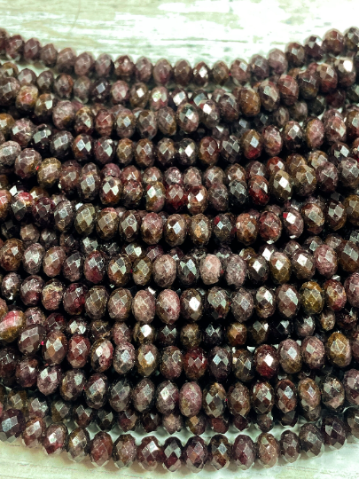 AA Natural Red Garnet Gemstone Bead Faceted 4x7mm Rondelle Shape, Beautiful Natural Dark Red Color Garnet Bead, Full Strand 15.5"