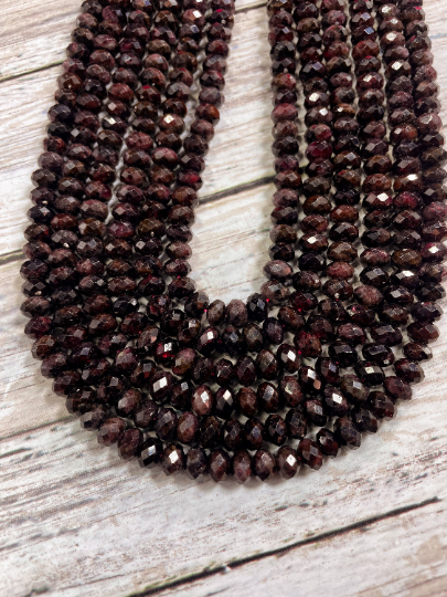 AA Natural Red Garnet Gemstone Bead Faceted 4x7mm Rondelle Shape, Beautiful Natural Dark Red Color Garnet Bead, Full Strand 15.5"