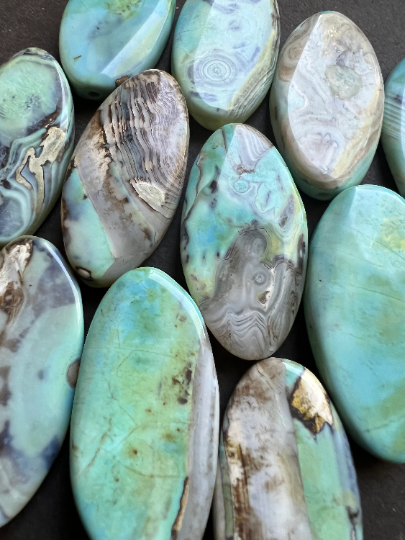 Natural Dragon Skin Agate Gemstone Pendant. Gorgeous unique Blue brown color. Oval Curved Shape. 26x51mm Loose Stone Bead