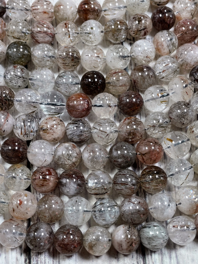 AAA Natural Rutilated Quartz Gemstone Bead 8mm 10mm Round Bead, Gorgeous Natural Color Rutilated Quartz Excellent Quality Beads, 15.5" Strand