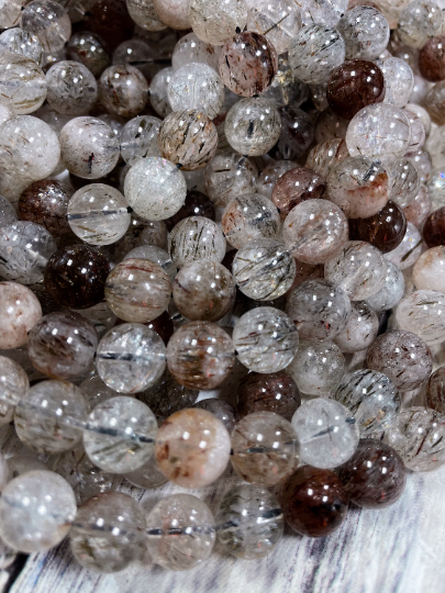 AAA Natural Rutilated Quartz Gemstone Bead 8mm 10mm Round Bead, Gorgeous Natural Color Rutilated Quartz Excellent Quality Beads, 15.5" Strand