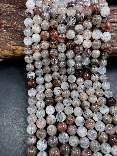 AAA Natural Rutilated Quartz Gemstone Bead 8mm 10mm Round Bead, Gorgeous Natural Color Rutilated Quartz Excellent Quality Beads, 15.5" Strand