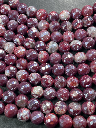 AAA Natural Mystic Red Agate Gemstone Bead Faceted 6mm 8mm 10mm Round Beads, Beautiful Mystic Agate Beads 15.5" Strand