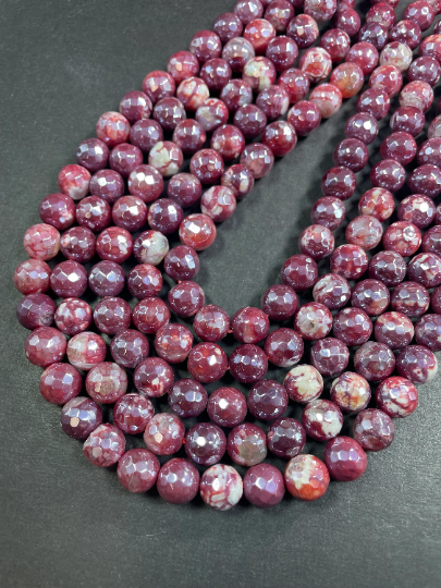 AAA Natural Mystic Red Agate Gemstone Bead Faceted 6mm 8mm 10mm Round Beads, Beautiful Mystic Agate Beads 15.5" Strand