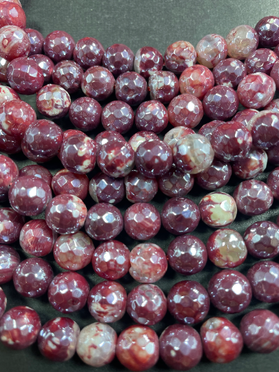 AAA Natural Mystic Red Agate Gemstone Bead Faceted 6mm 8mm 10mm Round Beads, Beautiful Mystic Agate Beads 15.5" Strand