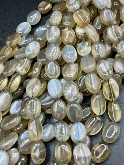 AAA Natural Gray Rainbow Moonstone Bead, 10x14mm 9x10mm Oval Shape, Great Quality Gray Color Moonstone Bead, Full Strand 15.5”