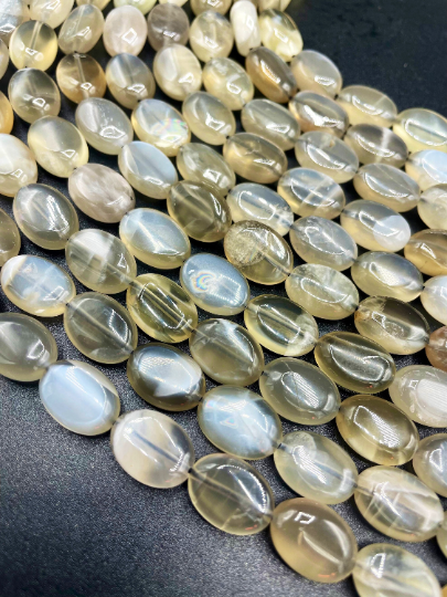 AAA Natural Gray Rainbow Moonstone Bead, 10x14mm 9x10mm Oval Shape, Great Quality Gray Color Moonstone Bead, Full Strand 15.5”