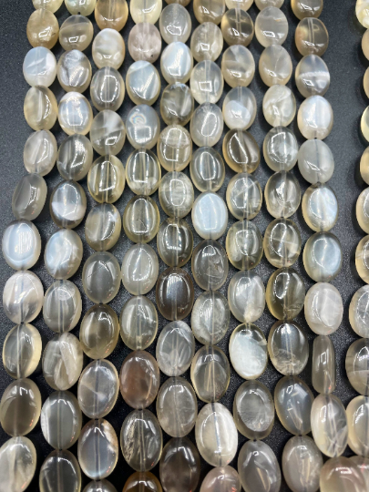 AAA Natural Gray Rainbow Moonstone Bead, 10x14mm 9x10mm Oval Shape, Great Quality Gray Color Moonstone Bead, Full Strand 15.5”