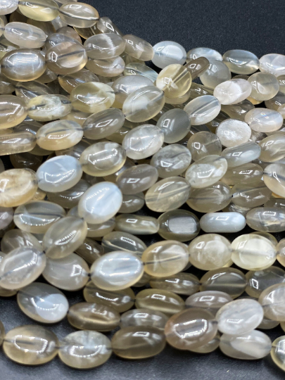 AAA Natural Gray Rainbow Moonstone Bead, 10x14mm 9x10mm Oval Shape, Great Quality Gray Color Moonstone Bead, Full Strand 15.5”