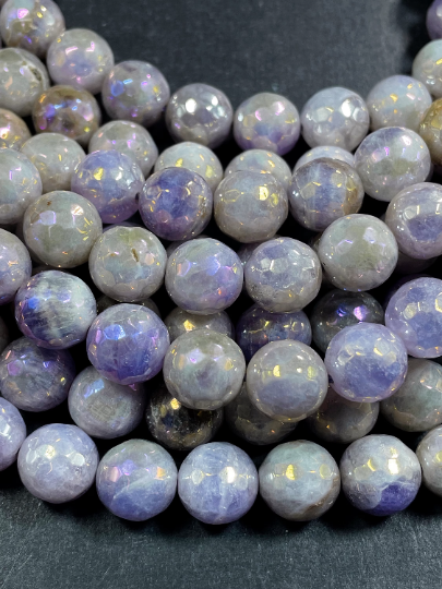 AAA Natural Mystic Lavender Jade Faceted 6mm 8mm 10mm 12mm Round Beads, Beautiful Light Purple Color Jade Beads Full Strand 15.5"