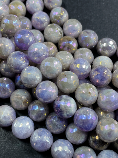 AAA Natural Mystic Lavender Jade Faceted 6mm 8mm 10mm 12mm Round Beads, Beautiful Light Purple Color Jade Beads Full Strand 15.5"