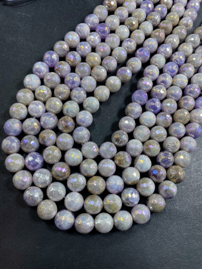 AAA Natural Mystic Lavender Jade Faceted 6mm 8mm 10mm 12mm Round Beads, Beautiful Light Purple Color Jade Beads Full Strand 15.5"