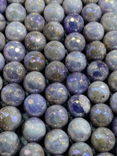 AAA Natural Mystic Lavender Jade Faceted 6mm 8mm 10mm 12mm Round Beads, Beautiful Light Purple Color Jade Beads Full Strand 15.5"