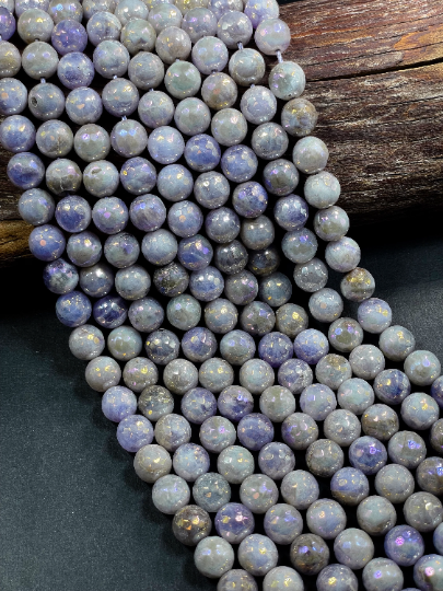 AAA Natural Mystic Lavender Jade Faceted 6mm 8mm 10mm 12mm Round Beads, Beautiful Light Purple Color Jade Beads Full Strand 15.5"