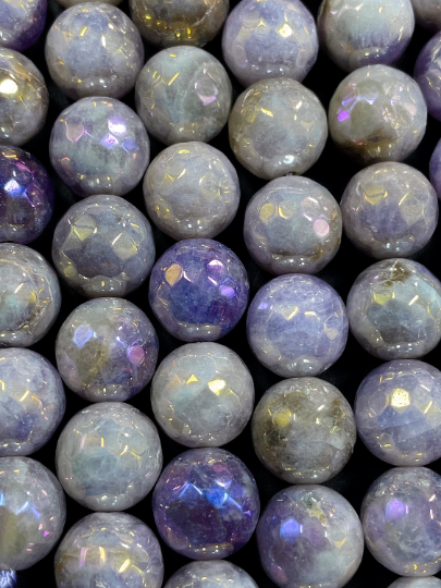 AAA Natural Mystic Lavender Jade Faceted 6mm 8mm 10mm 12mm Round Beads, Beautiful Light Purple Color Jade Beads Full Strand 15.5"